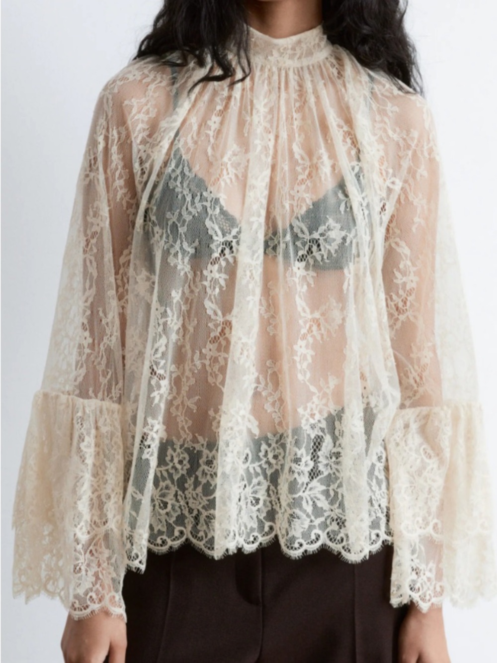 Forever 21 long-sleeve, sheer cream lace blouse M